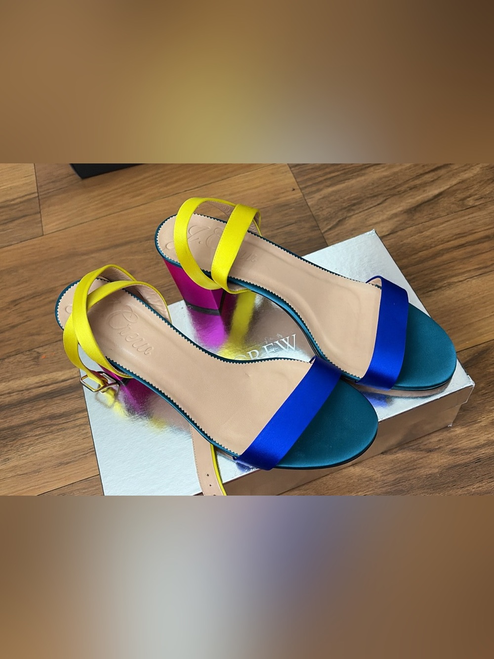 J Crew Colorblock Blue & Yellow Block Heel Sandals